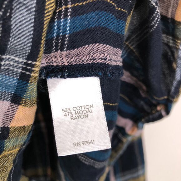 J.Jill Brushed Cotton Modal Blend Bias Trim Plaids Blue Button up Shirt M - Picture 8 of 12
